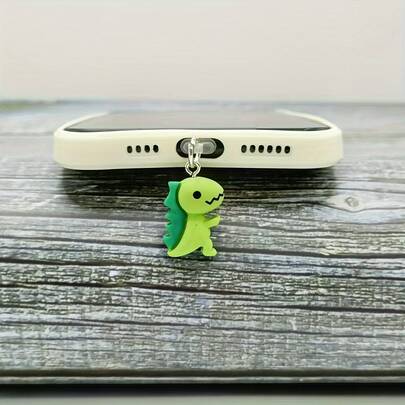 1个多色迷你恐龙装饰树脂防尘塞，适用于Lightning（5-14）/Type-C充电端口，适用于手机/平板电脑