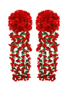Nejlue Artificial Flowers/Plants1111 Home & Living 1件红色人造悬挂花藤，紫罗兰花环，适用于家居、室内/室外花园、露台、门廊、婚礼装饰、春季装饰、情人节装饰 - 大紅色 - 查看 8
