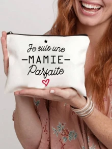 1 pieza Bolsa de cosméticos con estampado "Mejor abuela del mundo", bolsa de almacenamiento esencial para viajes, bolsa de maquillaje, regalo para la abuela, organizador de maquillaje, bolsa de aseo, bolsa de maquillaje, bolsa de lavado, bolsa de viaje, artículos esenciales para vacaciones, regalos para mujeres - Beis - Ver 2