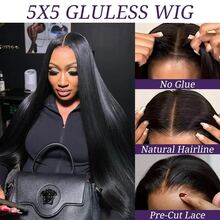 13x6 13x4 Full Frontal Real HD Lace Wig 200% Density Blended Hair Pre Plucked Bleached Knots Straight Blended Hair Wigs 5x5 Pre Cut Glueless Wear And Go For Women 28 Inch Pre Plucked HD Lace Frontal Wig With Baby Hair Natural Black - Natural & Black - View 3