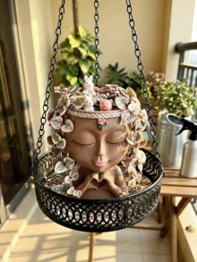 Face-Shaped Planter, Heart-Shaped Hand Planter, Resin Human Head Planter, Suitable For Indoor Plants, Cute Succulent Planter With Drainage Hole, Gardening Gift, Suitable For Women, Mothers, Teachers, Home Decor (Brown) - B - View 4