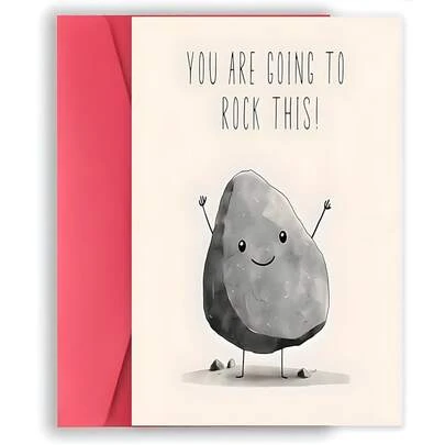 1 Stück lustige Gute Besserung Karte - "Du wirst das schaffen!" Motivierende Genesungskarte mit lächelndem Stein Design, perfekt für Gesundheitsverbesserung & positive Bestärkung, Motivationskarte | fröhliches Thema | hochwertige Papierkarte