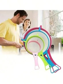 4件套塑料网筛套装，厨房筛子套装，食品豆浆面粉筛长柄筛，糖筛细茶筛，厨房用品配件工具 - 彩色 - 查看 1