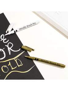 15pcs Gold + Silver Metallic Paint Pens, Suitable For Any Material, DIY Hand Painting, Black Card Painting, Graffiti, Craft, Journal Writing - Metallic Acrylic Pens - View 5