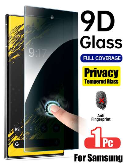 1 pieza Protector de pantalla de vidrio templado con privacidad, compatible con Samsung Galaxy S26 Ultra/S26/S26+/S25 Ultra/S25+/S25/S25 FE/S24 Ultra/S24+/S24/S23 FE/S22/S21/S20 FE de 6.1"/6.3"/6.9", admite desbloqueo de huella digital, protección de pantalla completa, antihuellas, antirayones, ideal para uso diario en la oficina