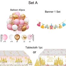 Pink, Gold Balloon Set, Princess Dress Paper Party Background Decoration Banner, Princess Birthday Party Tablecloths Decorations,Once Upon A Time Birthday Decorations Plastic Princess Castle Party Floral Table Cover For Women Birthday Party, Romantic Birthday Party, Dreaming Birthday Party - Princess Party Set - View 3