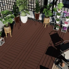 44 Pack Patio Deck Tiles, 12" X 12" Square Waterproof Outdoor All Weather Use, Plastic Interlocking Deck Tiles, Poolside Balcony Backyard Patio Floor Tiles - Brown-2(44 Pack) - 查看 5