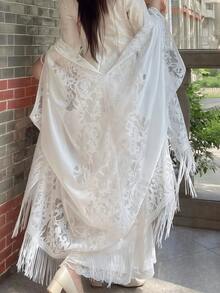 1pc New Chinese Style Retro Tassel Shawl, Lightweight Cover Up Outerwear For Summer Dress Layering - Multicolor - View 4