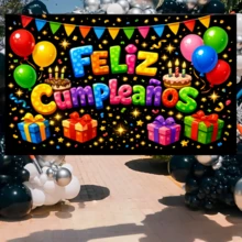 1pc 2D Flat Colorful Balloon & Text Spanish Birthday Banner, Made Of Polyester Fabric. Suitable For Living Room, Bedroom, Office, Birthday, Anniversary, Home Decor, Outdoor & Indoor Party, Photography Backdrop, Birthday Party Supplies And Holiday Gift - A - View 8