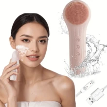 600mAh Rechargeable Silicone Facial Cleansing Brush With Heating, Vibration And Massage Functions, Deep Cleansing And Makeup Removal, Great Gift For Holidays And Mother's Day - Multicolor - View 2
