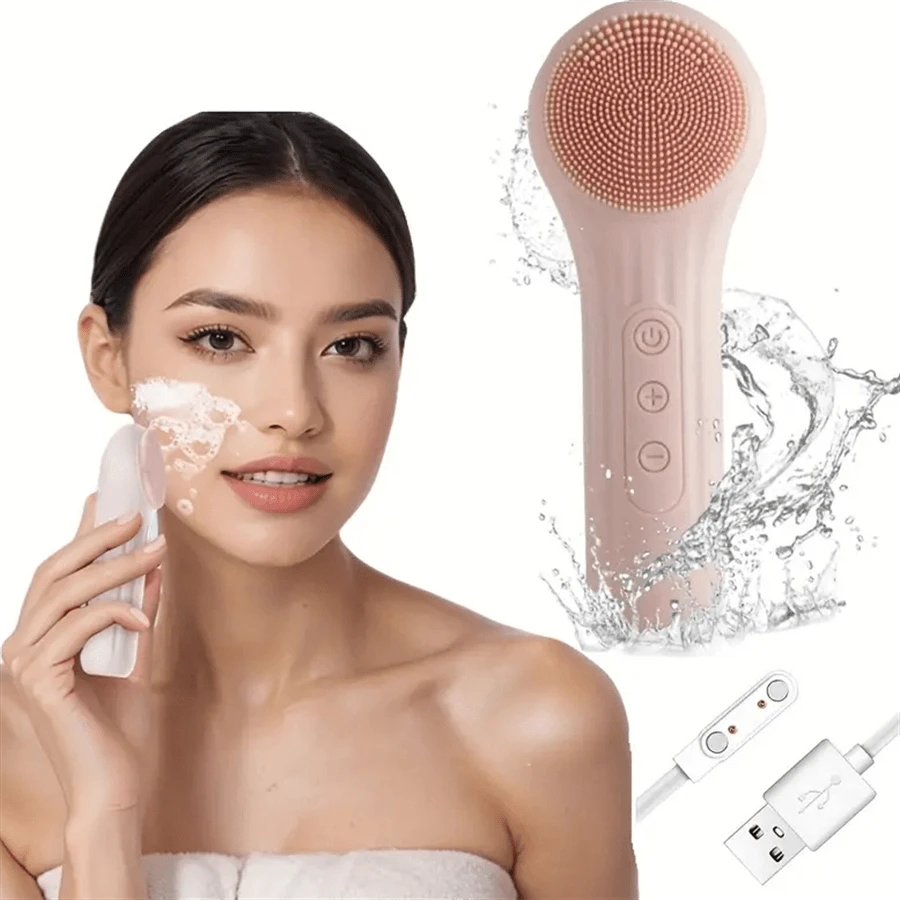 600mAh Rechargeable Silicone Facial Cleansing Brush With Heating, Vibration And Massage Functions, Deep Cleansing And Makeup Removal, Great Gift For Holidays And Mother's Day