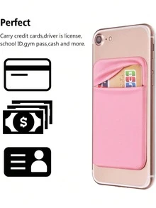 1pc Solid Color Sticky Card Holder Pouch, With Fixed Sticky Card Slot That Can Be Attached To Phone Case Back, Suitable For Various Phone Models, Can Be Stuck On Personal Items To Hold Cards, Phone Sticky Card Holder, Credit Card/ID Card Holder (Dual Security) With Self-Adhesive Back, Applicable For IPhone, Android And All Smartphones - One Size Fits All - View 2