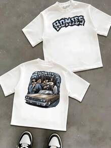 Artwork Shows Homies Cruising In A Classic Lowrider Car A Symbol Of Friendship And Loyalty Perfect For Hip Hop Streetwear Fashion Loving Adults Casual Fit Double Sided Graphic Adult Apparel - White - View 5