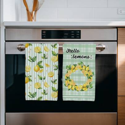 قطعتان من المناشف المطبوعة بنمط المربعات الخضراء الليمونية مقاس 40*60 سم من الميكروفايبر فائقة الامتصاص، مناشف المطبخ والأطباق والأيدي بطراز ريفي، مناسبة للمطبخ والحمام وهدايا الاحتفال بالمنزل الجديد، أساسيات منزلية عالية الجودة وفعالة من حيث التكلفة