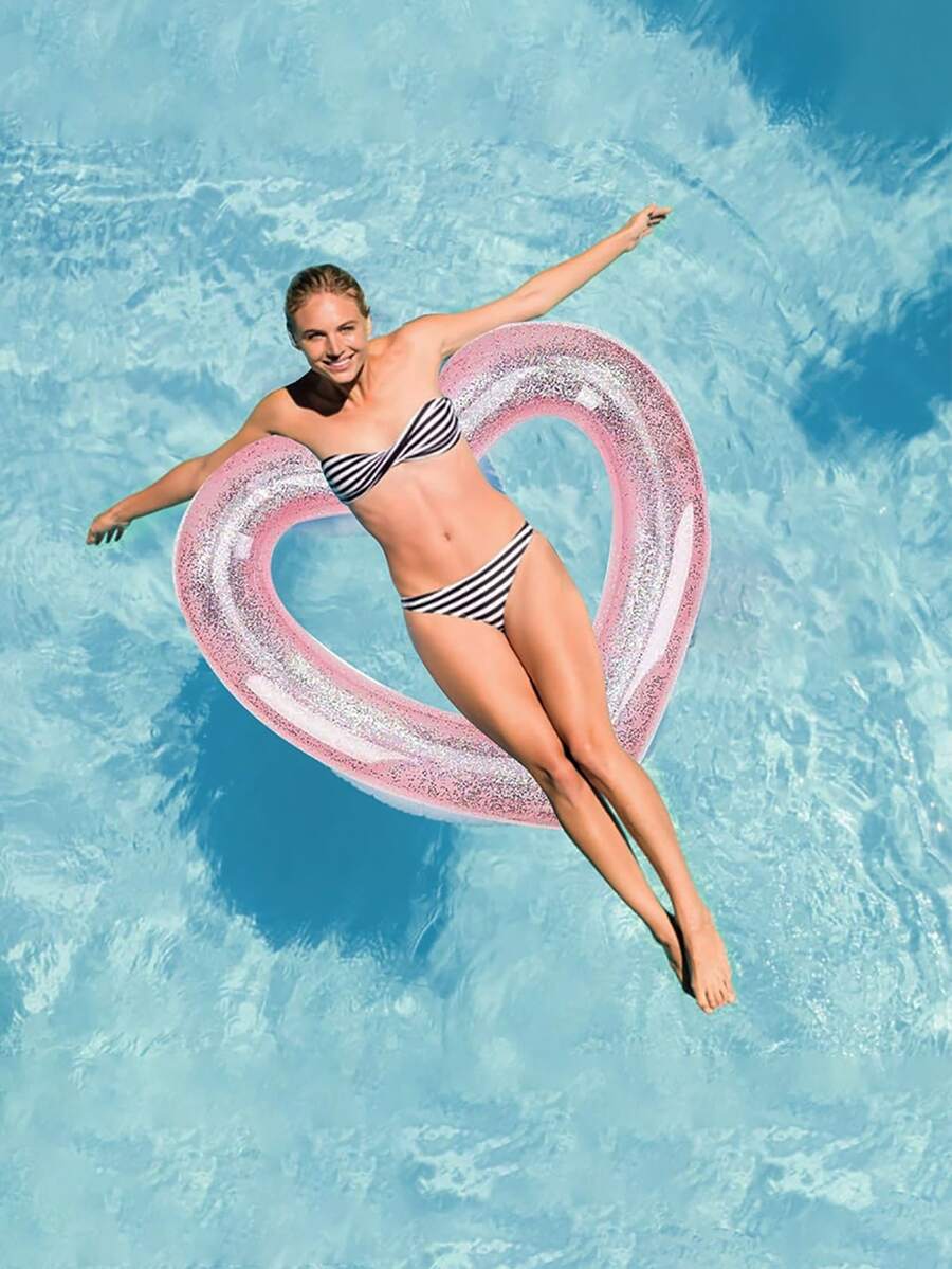 1 pieza Anillo inflable de natación transparente con forma de corazón, adecuado para adultos, fiesta en la piscina y ocio en la playa, regalo para despedida de soltera, decoración de boda, esenciales de playa, accesorios de playa, flotador de piscina - Donación de amor - Ver 1