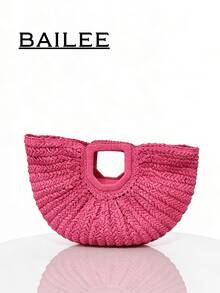 BAILEE 一款休閒時尚度假風編織扇形手提包，拉鍊開合，大容量，適合搭配穿搭，亦可作為禮物選擇 - 彩色 - 查看 9