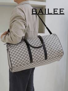 Borsa da viaggio casual-chic, elegante, orientata al business, in pelle PU stampata con cerniera, manici di trasporto doppi con tracolle regolabili, ottima come regalo. - Avorio - Visualizzare 3