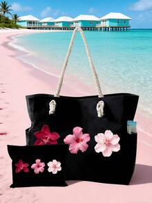 Handbag Set - Sunflower, Hibiscus, Tropical Flowers, Egg Flower,A Large Capacity Shoulder Bag With Side Pockets And A Matching Small Storage Bag, Tote Bag,Which Can Be Used As A Travel Handbag, Vacation Storage Bag, Large Capacity Shoulder Bag - Multicolor - View 2