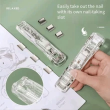 1pc Binder Clip + 10pcs Refill Clips, Office File Document Organizer Long Tail Clips, Student Exam Paper Binding Clips - A - View 1