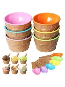 2件套创意冰淇淋碗套装，带稳固底座和勺子，适用于甜点、布丁、意式冰淇淋、普通冰淇淋 - 可重复使用的派对餐具 - 彩色 - 查看 5