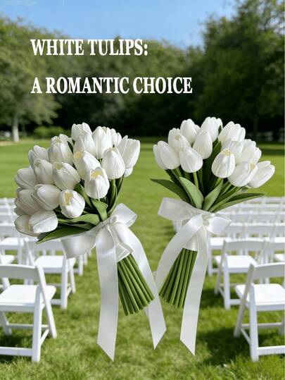 24/12 Stems Delicate Lifelike White Artificial Tulip Bouquet - Suitable For Bedroom, Living Room, Wedding, Party, Valentine's Day, Father's Day, Graduation, Mother's Day, Easter Decor And Gift For Girlfriend