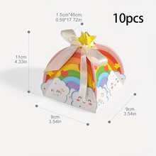 10pcs/Set Rainbow Print Polyester Bow Gift Box, Cute Foldable Paper Gift Packaging Set Suitable For Various Occasions, Children's Day - Multicolor - View 7