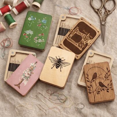 Wooden Magnetic Needle Box, Wooden Material Magnetic Feature Sewing Tool Organization Box, Turmeric Color Durable Construction Portable Design Portable Storage Box