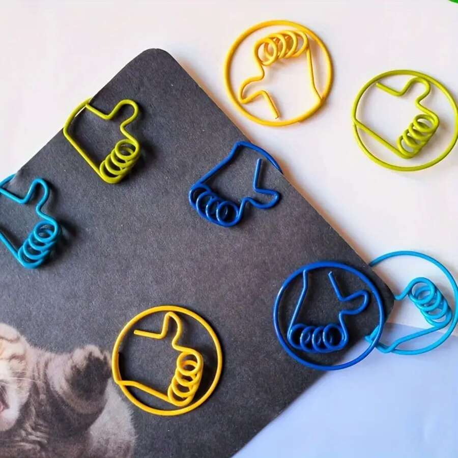 10pcs Office "Thumbs Up" Gesture Paper Clips, Random Colors, Fun Data Clips, Student Exam Paper Clips, Thumb-Shaped Hair Clips - Give a Thumbs Up - View 1