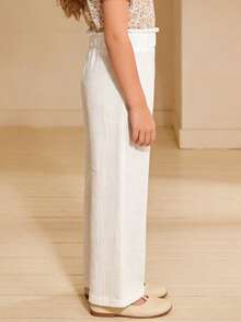3pcs Girls' Bubble Gum Solid Color Wide Leg Pants, Soft & Comfortable Minimalist All-Match Versatile, Suitable For Spring, Summer, Autumn - Multicolor - View 4