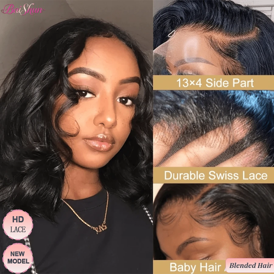 13x4 13x6 波浪卷蕾丝前假发，真人混纺发丝，200% 密度，26 英寸，5x5 佩戴即用，无需胶水，高清蕾丝真人前额假发，带婴儿绒毛，自然黑色