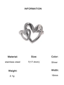 1pc Fashionable, Sweet & Cute Personalized Design Minimalist Versatile High-End Plated Stainless Steel Heart-Shaped Open Ring, Suitable For Women's Daily, Party, And Date Wear - Multicolor - View 8
