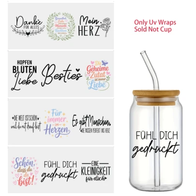 4pcs German Heartwarming Declaration UV DTF Stickers, Sticker Art And Crafts, Cycling-Specific Stickers And Decals, Waterproof And Scratch-Resistant, Suitable For Surfaces Like Glass Cups, Mugs, Gift Boxes, Phone Cases, Cycling Helmets, Bike Frames, Wheel Hubs, And More, Home Decor, Holiday Decorations, Atmospheric Decorations, Journal Decorating, Art Decorative Stickers