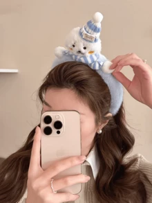 1pc Cute Soft Blue Seal & Penguin Plush Headband, High Crown Washing Face Hair Band Hair Clip Christmas Headpiece For Women Hairband Diadema Hair Hoop - Multicolor - View 4