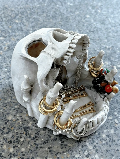 骷髅头首饰展示架 - 树脂多功能收纳架，带戒指、耳环和项链收纳架 - 暗黑美学家居装饰，女士首饰收纳架，旅行必备，宿舍收纳