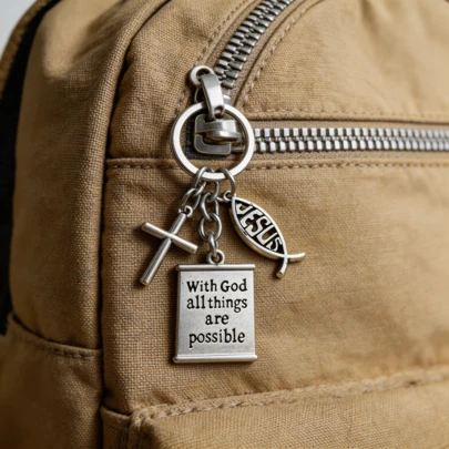 1pc Cross Keychain Pendant With "All Things Are Possible" Slogan And Mini House "I Love My Home" Keychain, Unique Personalized