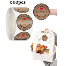 TYFYO 500pcs/Roll Gracias Sticker Spanish Thank You Hecho A Mano Con Amor DIY Multifunction Paper Label Adhesive Gift Seal Sticker School Supplies - Bronze - View 7