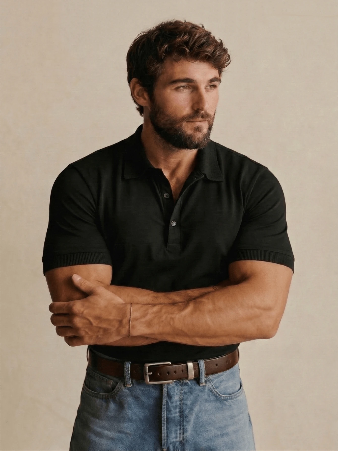 Men's Golf Polo Shirt, Fashion Business Casual Printed Short Sleeve Collared Button Design - Black - View 1