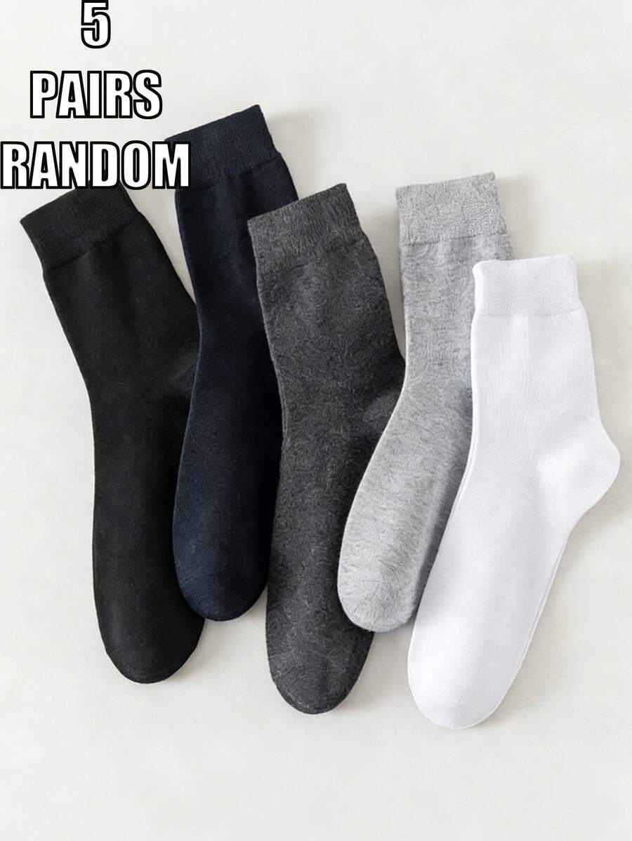 5 Pairs Men's Fine Knit Mid-Calf Socks, Comfortable Breathable Anti-Bacterial Non-Sweating - Multicolor - View 1