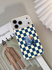 格纹图案1件装蓝色格纹贝壳图案防水防震防滑软手机壳，适合作为生日、节日礼物送给朋友、家人、情侣，兼容苹果手机 - 彩色 - 查看 2