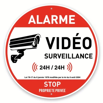 Biển báo an toàn kiểu Pháp 2D phẳng, 1 cái, chịu lực cao, màu đỏ & đen, biển báo giám sát bằng kim loại 8x8 inch, trang trí báo động, thích hợp cho nhà/văn phòng/cổng vườn, chữ và biểu tượng kiểu Pháp cổ điển - Quà tặng an toàn lý tưởng, sắt bền, 2D phẳng, lỗ đã được khoan sẵn, kích thước như hình minh họa.