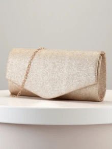 【经典必备】香槟金信封手拿包 | 闪亮设计奢华手提包 | 限时玫瑰金链条包 | 新娘及伴娘奢华晚宴手拿包 - 香檳色 - 查看 10