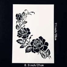 1 pièce Modèle réutilisable de motif floral format A4 pour la peinture - Modèle en couches de bouquet de roses, convient pour l'art mural DIY, les meubles de sol, le scrapbooking et les cartes faites à la main - Ensembles - Voir 2