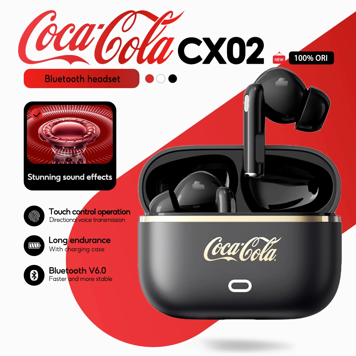 Coca Cola 可口可乐 CX02 入耳式蓝牙 6.0 环绕立体声耳机，带麦克风 - 查看 1
