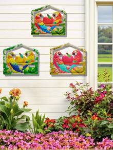 1 pieza Decoración de pared de loro de metal vibrante, adecuado para jardín, sala de estar, dormitorio, cocina, comedor, porche, patio, bar, pared exterior, puerta principal, colgante de ventana, regalo del Día de la Madre - A - Ver 1