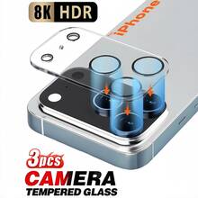 3 piezas Película protectora de vidrio templado de 9H de cobertura completa para la cámara compatible con iPhone 17 Pro Max, 17 Air, 16 Pro Max Plus, 15 Pro Max, 14 Pro Max, 13 Pro Max, 12 Pro Max, 11 Pro Max, anti-arañazos y anti-caídas, compatible con fundas de teléfono - transparente - Ver 20