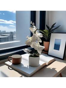 1pc Artificial Phalaenopsis Orchid Potted Plant - White - View 2