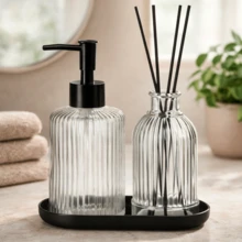 Bathroom Set Glass Tray Diffuser Room Freshener Liquid Soap Dispenser Bathroom Hygiene Luxury 557 - Minh bạch - Xem 1
