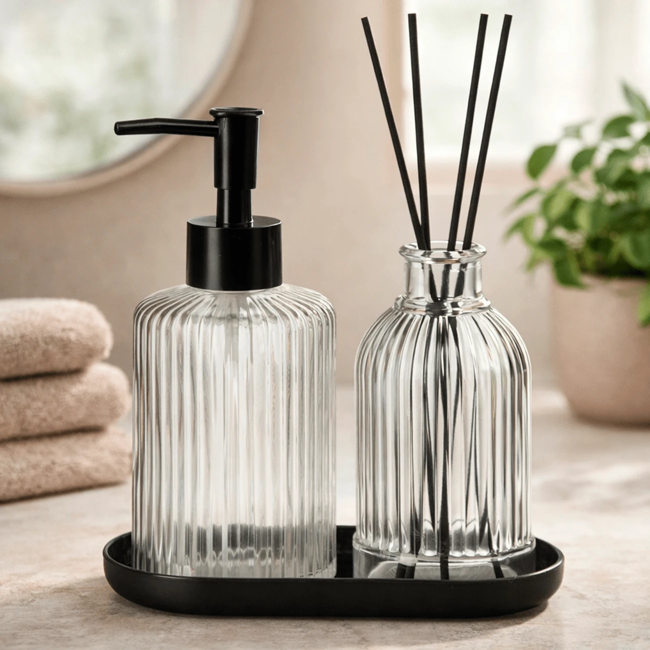 Bathroom Set Glass Tray Diffuser Room Freshener Liquid Soap Dispenser Bathroom Hygiene Luxury 557 - Minh bạch - Xem 1