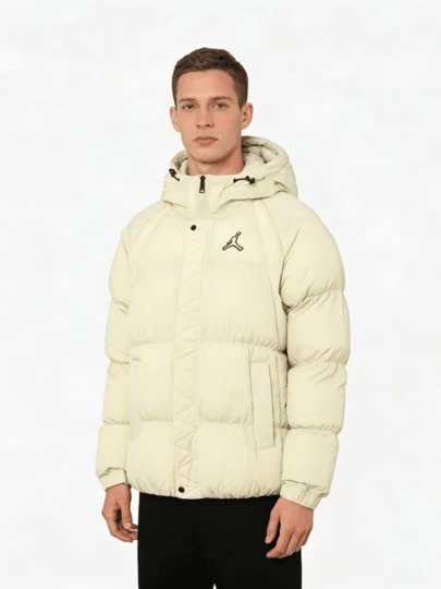 Nike Jordan Logo Print Loose-Fitting Long-Sleeved Zip-Up Hooded Puffer Jacket For Men