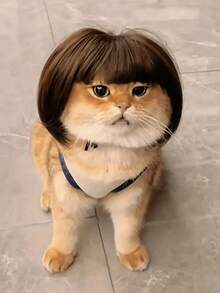 1pc Pet Cat/Dog Wig, Halloween Pet Accessories, Curly/Straight Pet Wig - Multicolor - View 6